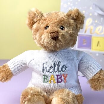 Keeleco Recycled Dougie Gift Bear 'Hello Baby' Grey, 2 of 4