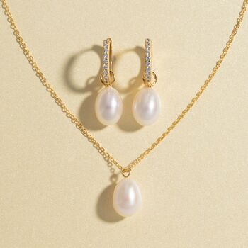 Timeless Pearl Jewellery Set In Sterling Silver And 18k Gold Vermeil, 9 of 12
