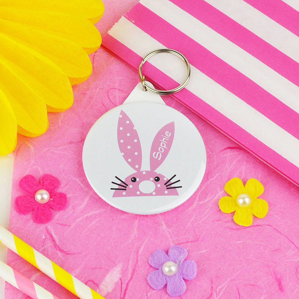 Personalised Pink Spotty Rabbit Keyring By Andrea Fays