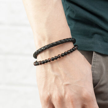 Personalised Men's Tigers Eye Leather And Bead Bracelet, 3 of 5