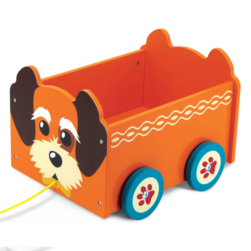 Wooden Pull Along Toy Box Storage Book Cart By Bee Smart