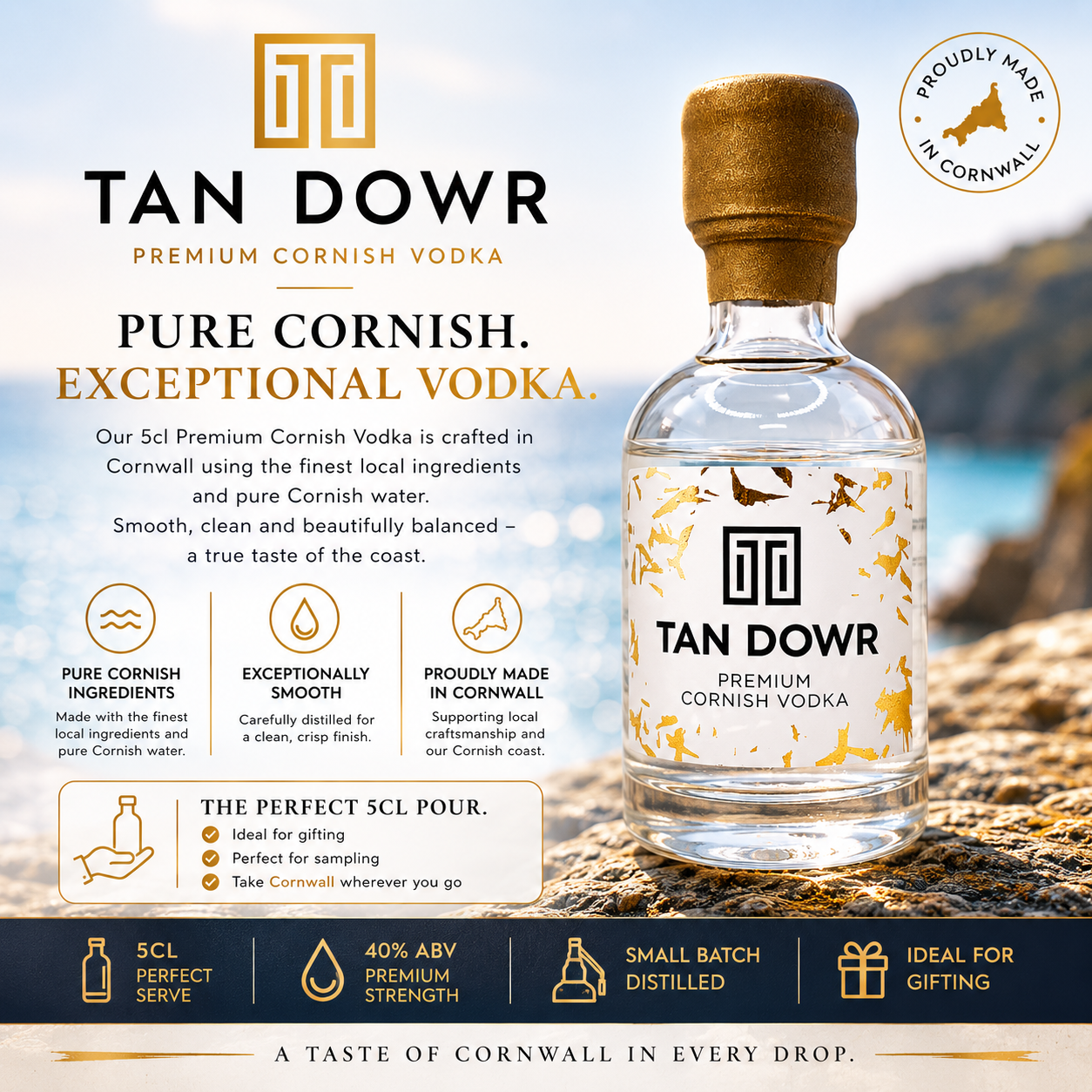 Tan Dowr Vodka Tan Dowr Premium Cornish Classic Vodka 5Cl Miniature