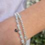 Sterling Silver March Aquamarine Personalised Heart Bracelet Set Of Two Stacking Bracelets: March Birthstone Stacking Jewellery, thumbnail 2 of 6