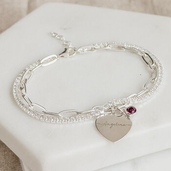 Sterling Silver Engraved Heart Paperclip Bracelet, 5 of 9