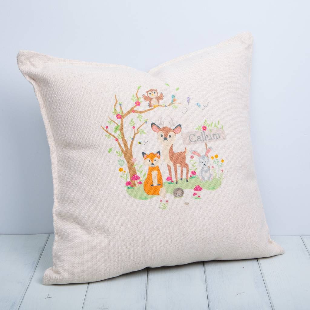 Childrens Woodland Animals Personalised Cushions By British and Bespoke