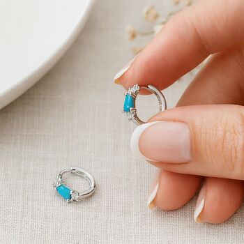Sterling Silver Turquoise Huggie Hoop Earrings – 10mm, 3 of 5