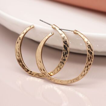 Large Gold Plated Hammered Hoop Earrings, 3 of 8