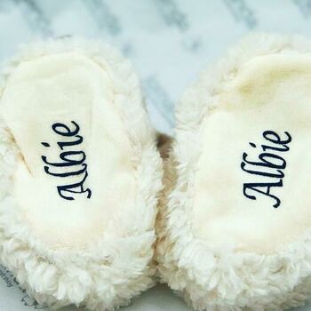 Cream Bunny Baby Slippers, Personalised, Gift Boxed, 4 of 7