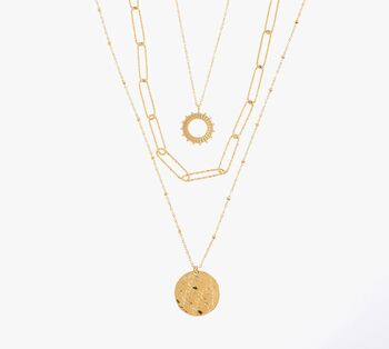 Waterproof Gold Plated Multi Strand Necklace With Moon And Sun, 2 of 3