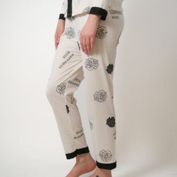 White Black Rose Print Full Sleeve Pyjama Set, 5 of 5