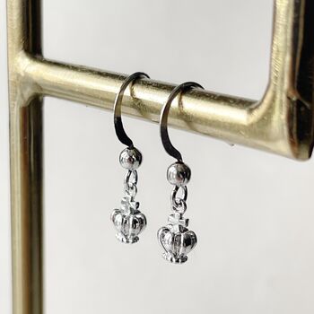Tiny Crown Earrings Rhodium Plated Hook Earrings Gift, 5 of 5