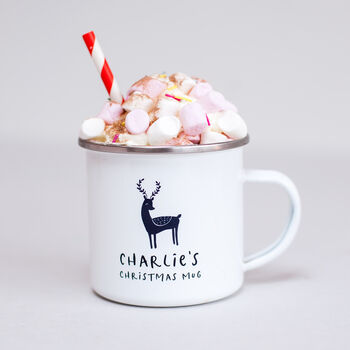 Reindeer Personalised Christmas Enamel Mug, 5 of 5