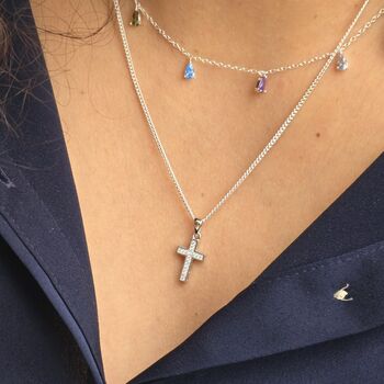 Cubic Zirconia Meaningful Silver Cross Pendant Necklace, 2 of 3