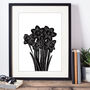Daffodil Flowers Black And White Linocut Art Print, thumbnail 1 of 5