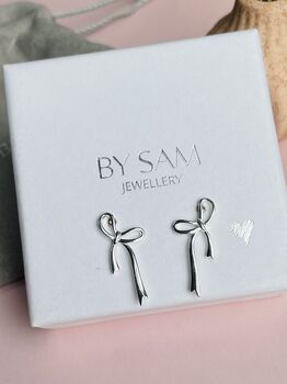 Silver And Gold Bow Bridesmaid Earrings, 10 of 12