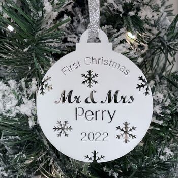 Mr And Mrs Personalised First Christmas Bauble, 3 of 10
