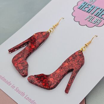 Red Glitter High Heel Earrings, 4 of 4