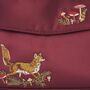 Fox And Mushroom Embroidered Burgundy Satin Tote, thumbnail 7 of 7