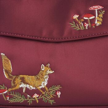 Fox And Mushroom Embroidered Burgundy Satin Tote, 7 of 7