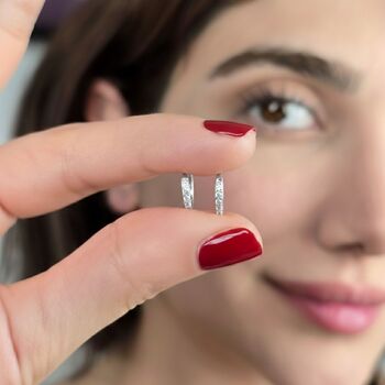 Diamond April Birthstone Small Silver Huggie Hoops, 2 of 5