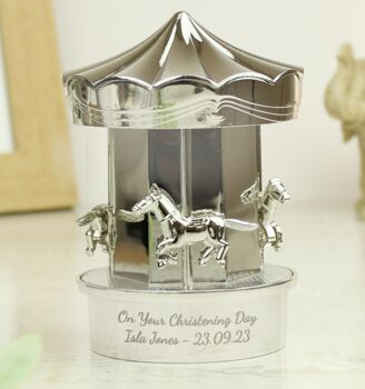 Personalised Silver Plated Carousel Money Box, 6 of 6