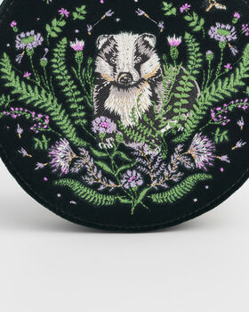 Badger Embroidered Green Circle Jewellery Box, 3 of 6