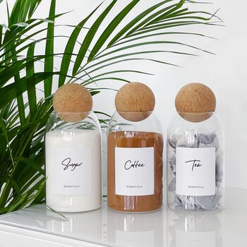 Set Of Tea, Coffee And Sugar Cork Ball Glass Jars, 7 of 9