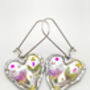 Silver Colour Heart Earrings With Pink Flowers, thumbnail 3 of 8