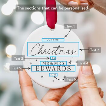 Personalised Our First Christmas Mr And Mrs Ornament, 7 of 7