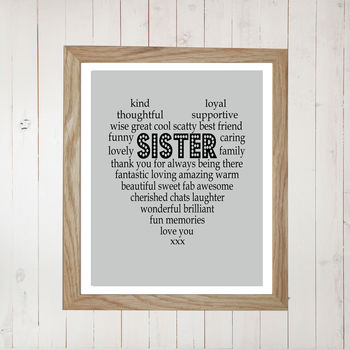 Personalised Sister Heart Print, 2 of 3
