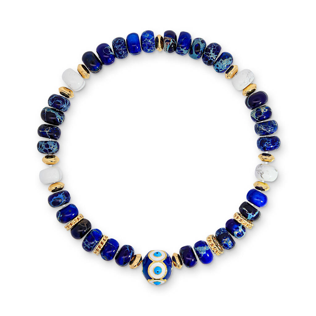 Blue Natural Stone Evil Eye Elasticated Bracelet