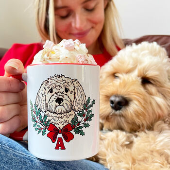 Personalised Christmas Wreath Dog Lover Mug, 2 of 12