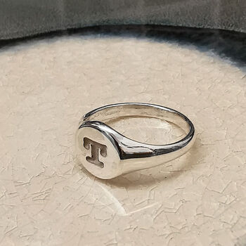 Personalised Initial Round Silver Signet Ring, 7 of 12