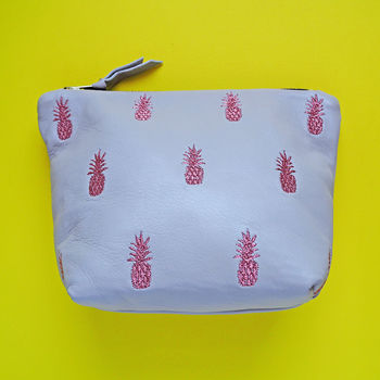 Embroidered Metallic Pineapple Leather Make Up Bag, 9 of 12