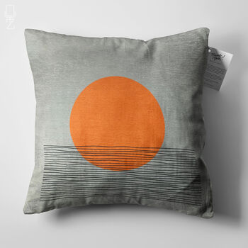 Orange Sun And Black Lines On Grey Cushion Cover, 5 of 7