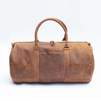 Hunter Leather Travel Duffle Bag Holdall With Personalised Luggage Tag, 3 of 6
