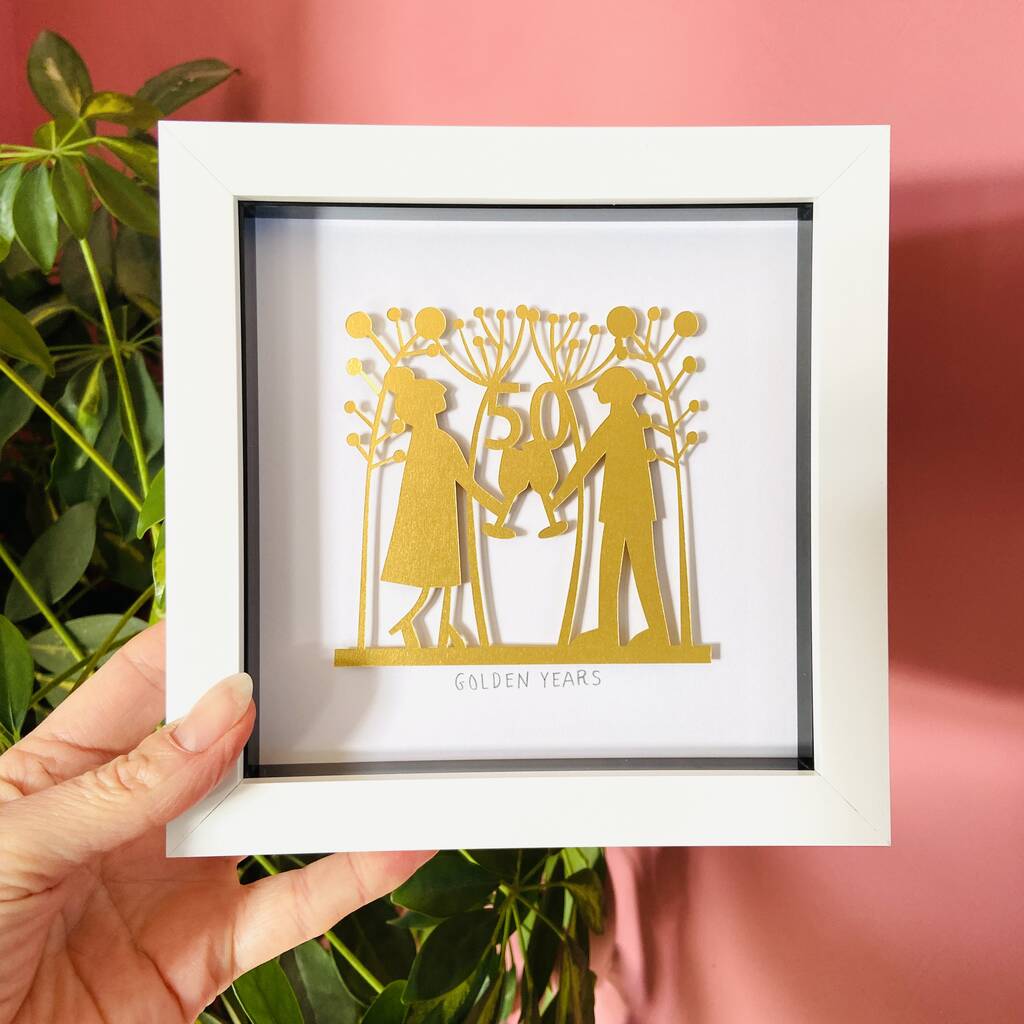 Framed Personalised 50th Golden Wedding Paper Cut Art, 1 of 10