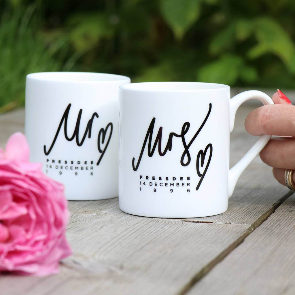 Mr And Mrs Personalised Bone China Mug Gift Set By Johny Todd 