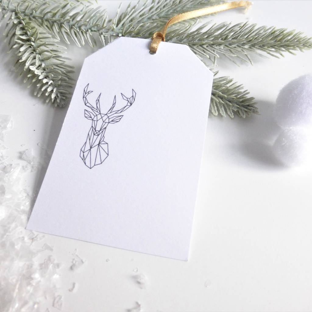 White Christmas Gift Tags Geometric Deer, 1 of 2