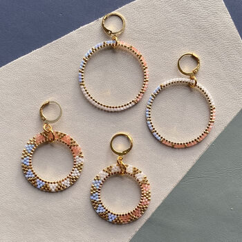 Hand Beaded Pastel Coloured Frosted Hoop Earrings, 5 of 8
