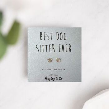 Best Dog Sitter Sterling Silver Paw Print Earrings, 2 of 6