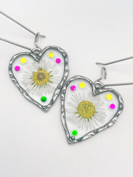 Heart Earrings With Daisies And Colourful Crystals In Gold Or Silver, 9 of 12
