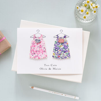 Liberty Print New Baby Twins Personalised Card, 3 of 4