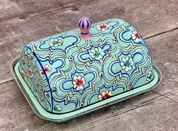 Handpainted Turquoise Butter Dish, 3 of 5