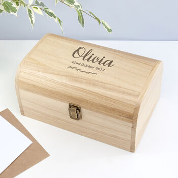 Personalised New Baby Wooden Keepsake Chest, 4 of 10