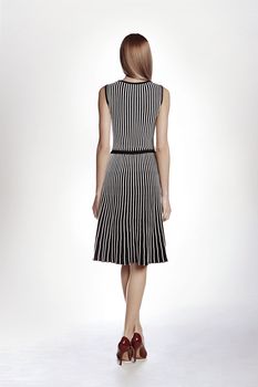Sienna Monochrome Striped Fit And Flare Knitted Dress, 2 of 3