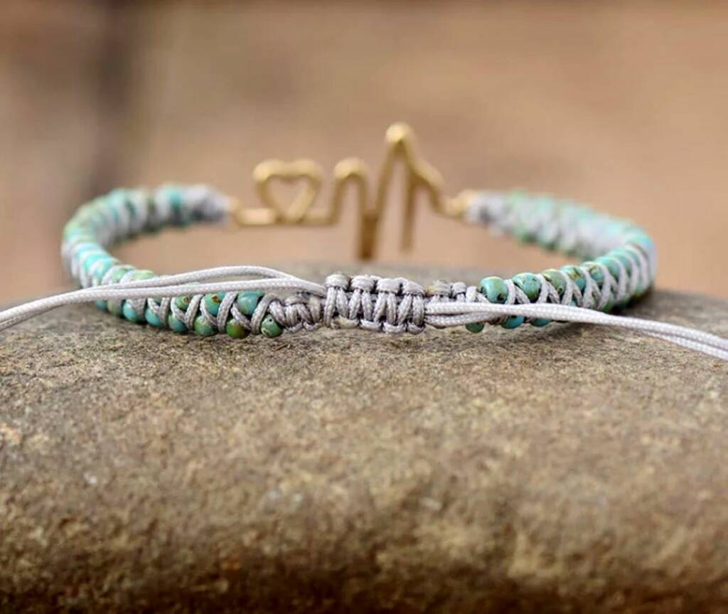 Green And Gold Plated Heart Beat Bracelet By Indisa Jewellery