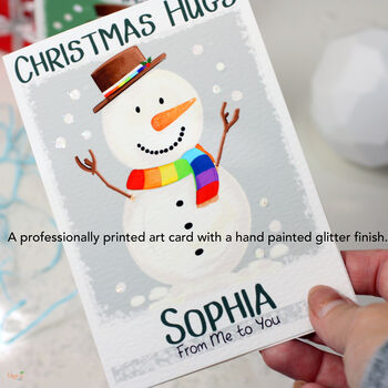 Personalised Snowman Rainbow Christmas Card, 4 of 6