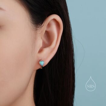 White Opal Heart Huggie Hoop Earrings Sterling Silver, 7 of 12
