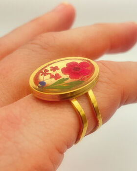 Cocktail Ring With Red Flowers In Gold Or Silver, 10 of 10